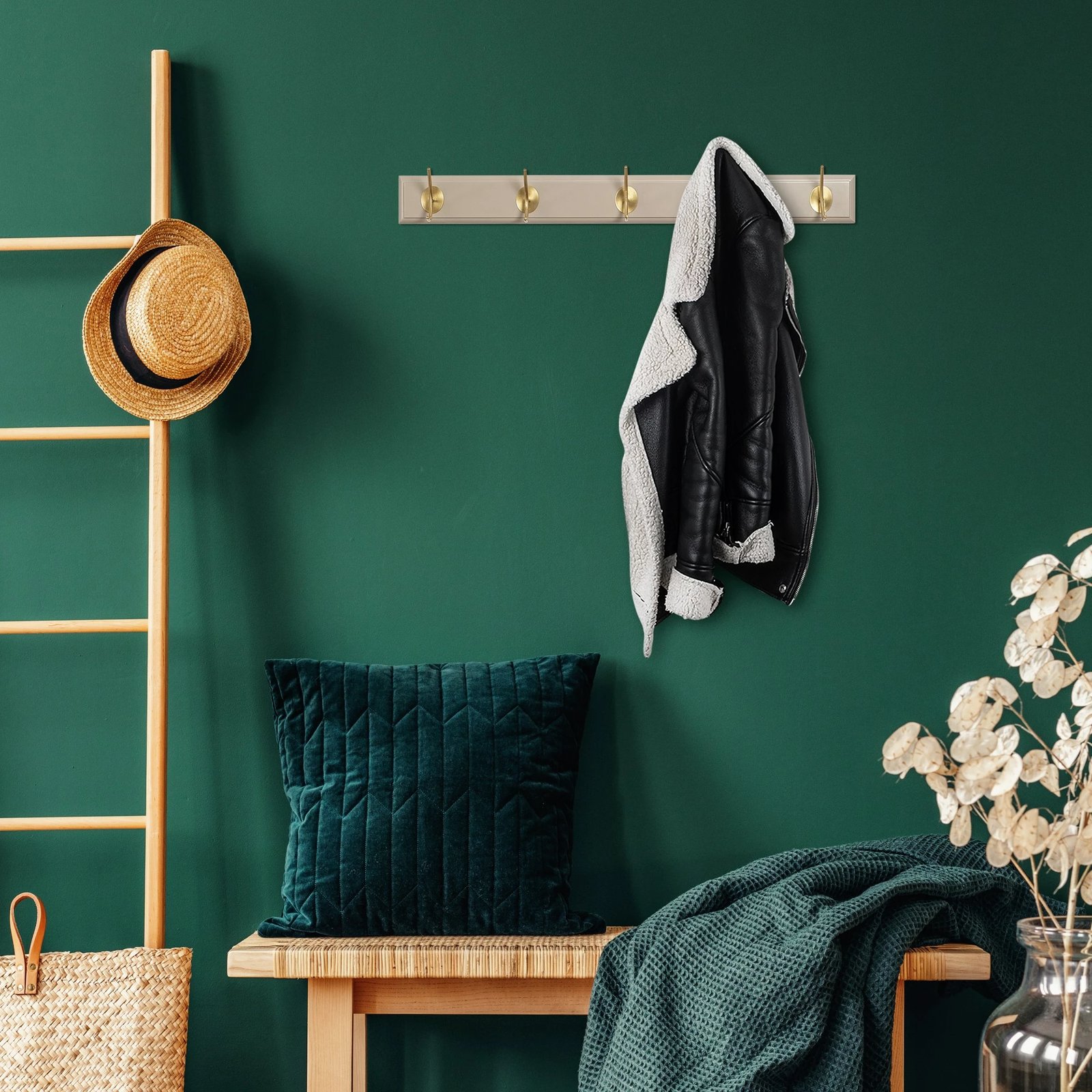 Varëse muri prej druri, ngjyrë e bardhë dhe ari, Skye Decor, ASK-009, 65x7x8cm