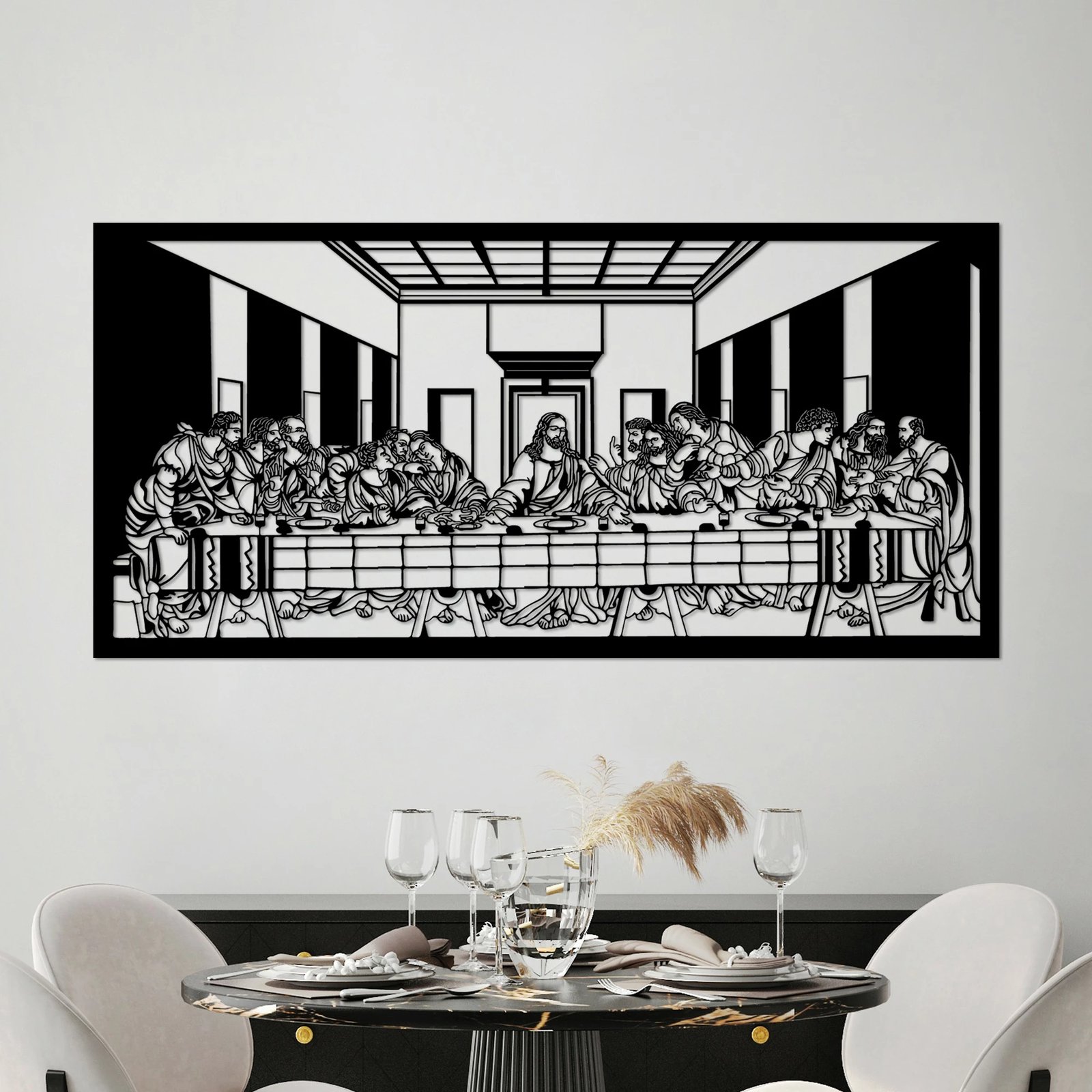 Aksesor dekorativ metalik për mur, Wallity, Davinci, ngjyrë e zezë, 100x48cm