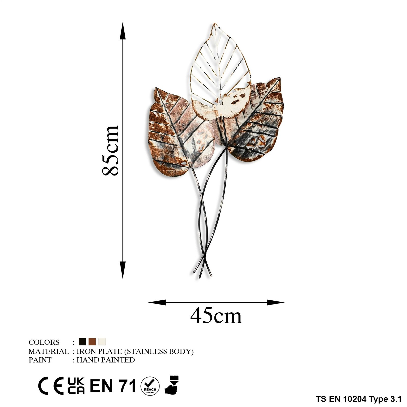 Aksesor dekorativ muri prej metali, Wallity, Fall 1, kafe dhe e zezë, 45x85cm