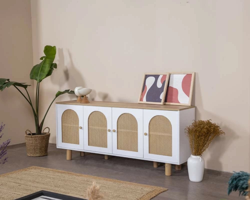 Konsol Skye Decor, bohem, e bardhë dhe lis