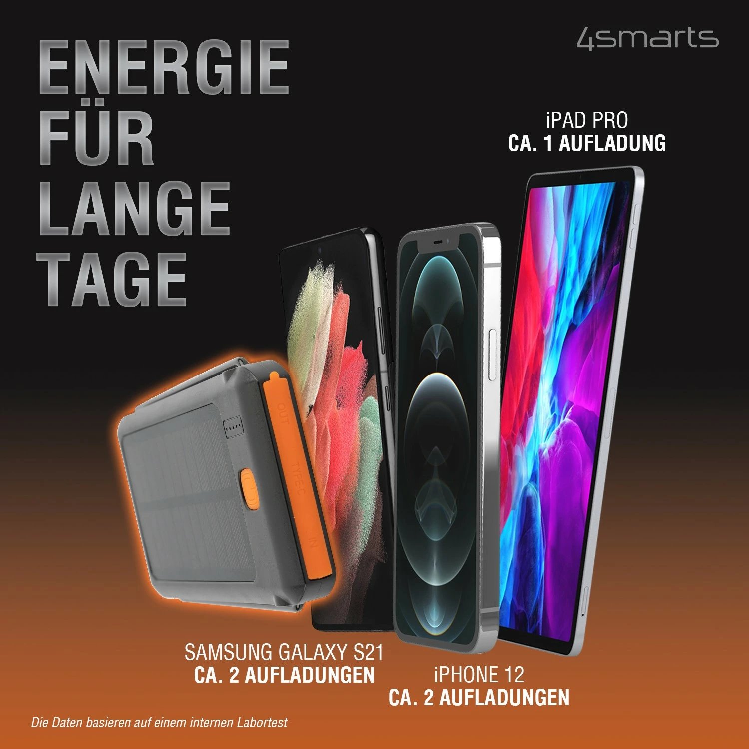 Powerbank 4smarts TitanPack Flex 10000 mAh, Quick Charge 3.0, e zezë, portokalli