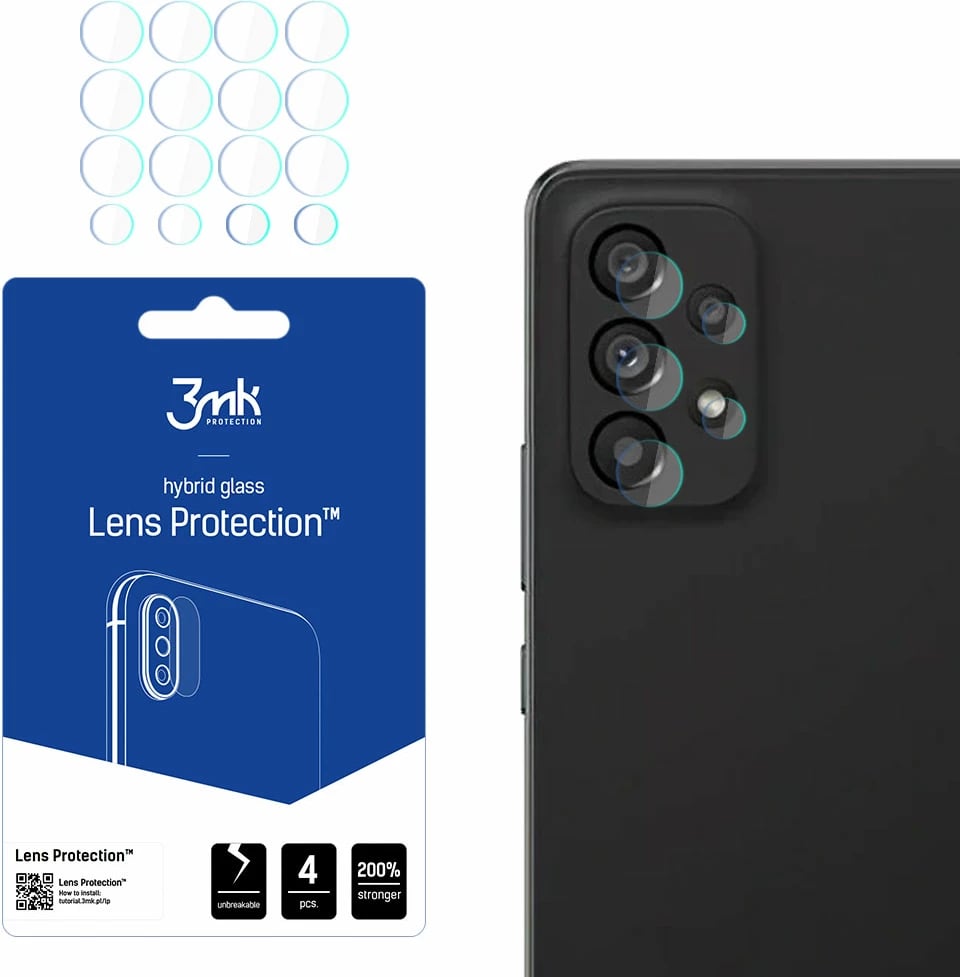 Mbrojtës xhami për lente Samsung Galaxy A53 5G, 3mk Protection, set 4 copë