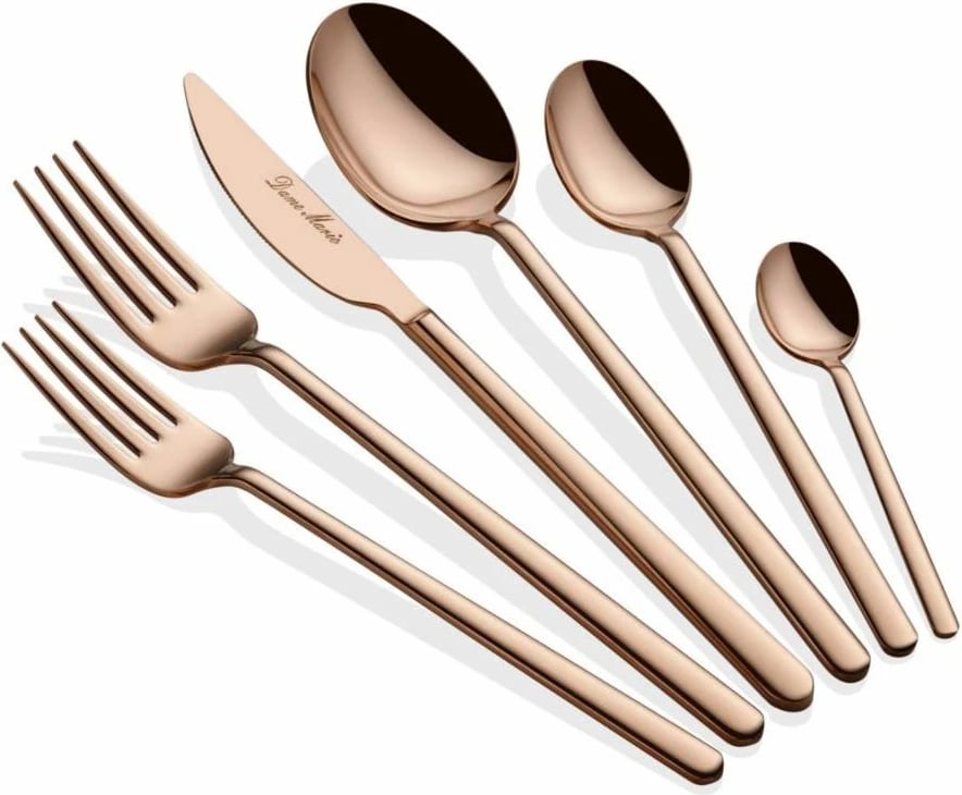 Set lugësh, pirunësh e thikash (36 copë), ngjyrë rozë e artë, Hermia Concept, Allegra Titanium