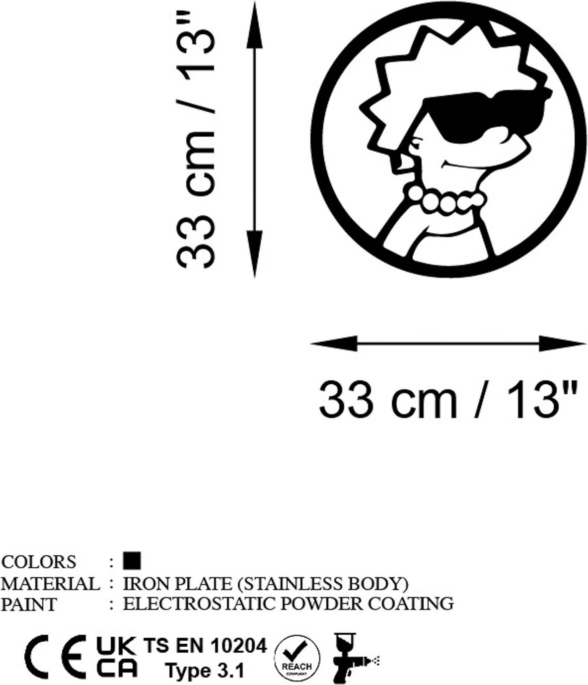 Aksesor metalik dekorativ për mur, Wallity Sımpson 5, ngjyrë e zezë, 33x33cm