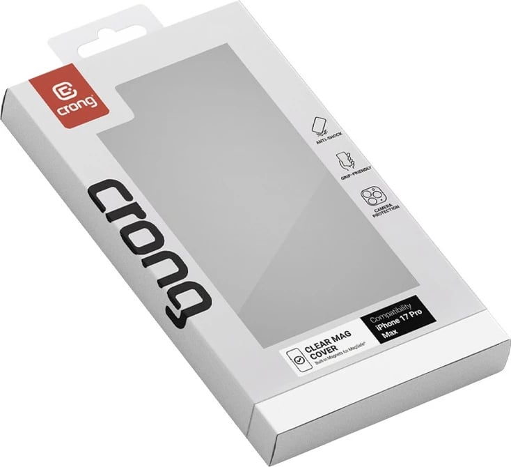 Mbështjellës CRONG Clear MAG Cover për iPhone 17 Pro Max, me magnet MagSafe, polikarbon + TPU, Transparent