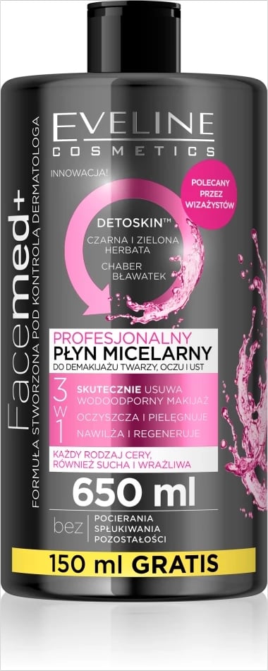 Ujë micelar 3 në 1 për femra Eveline Cosmetics Facemed+, 650ml