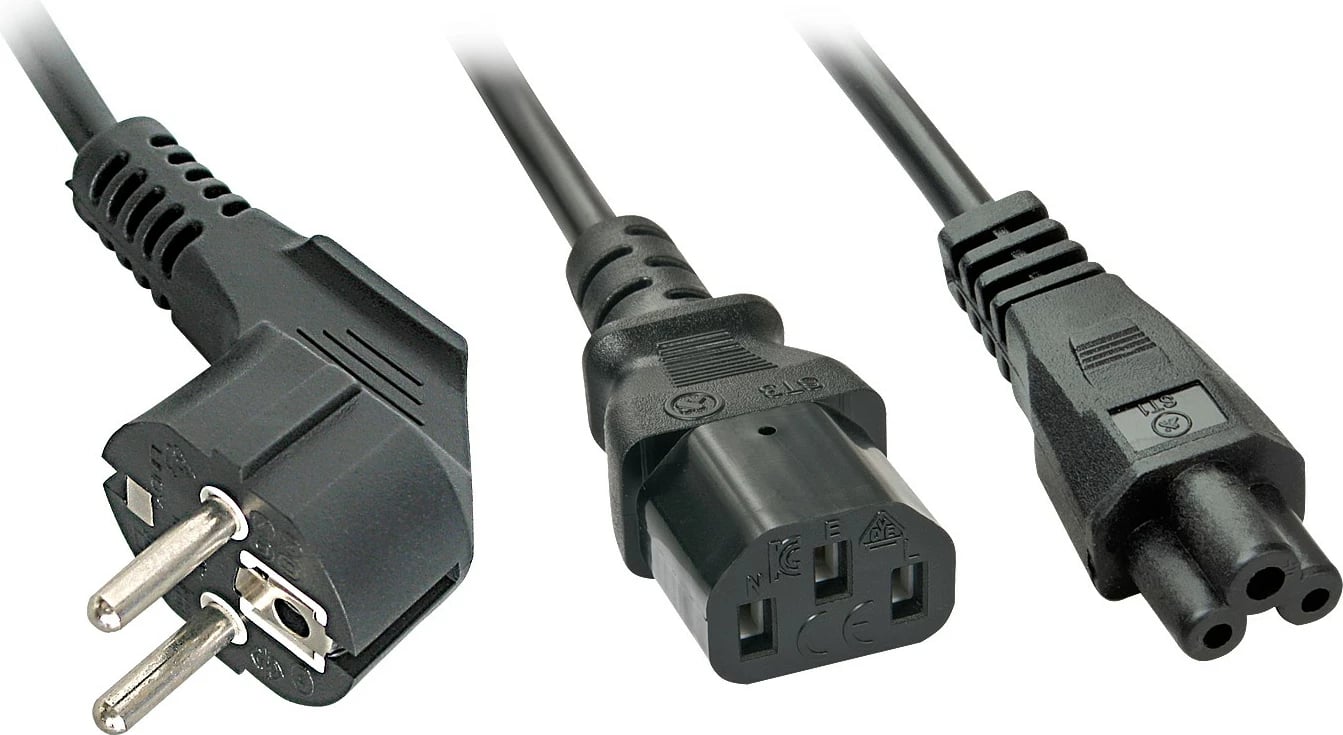 Kabllo fuqie LINDY IEC-Y, Schuko/C13/C5, 2m, e zezë