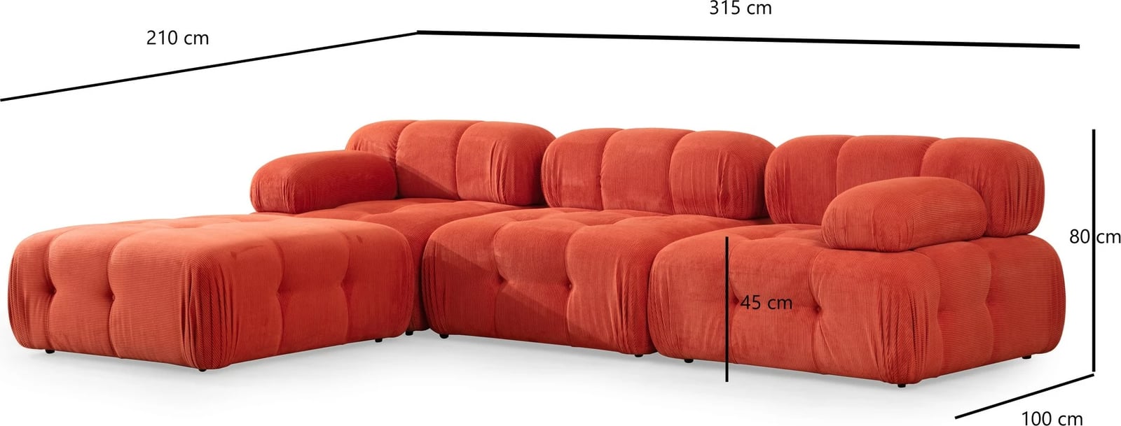 Këndare Atelier del Sofa Doblo 3 vendesh me pouffe, e kuqe