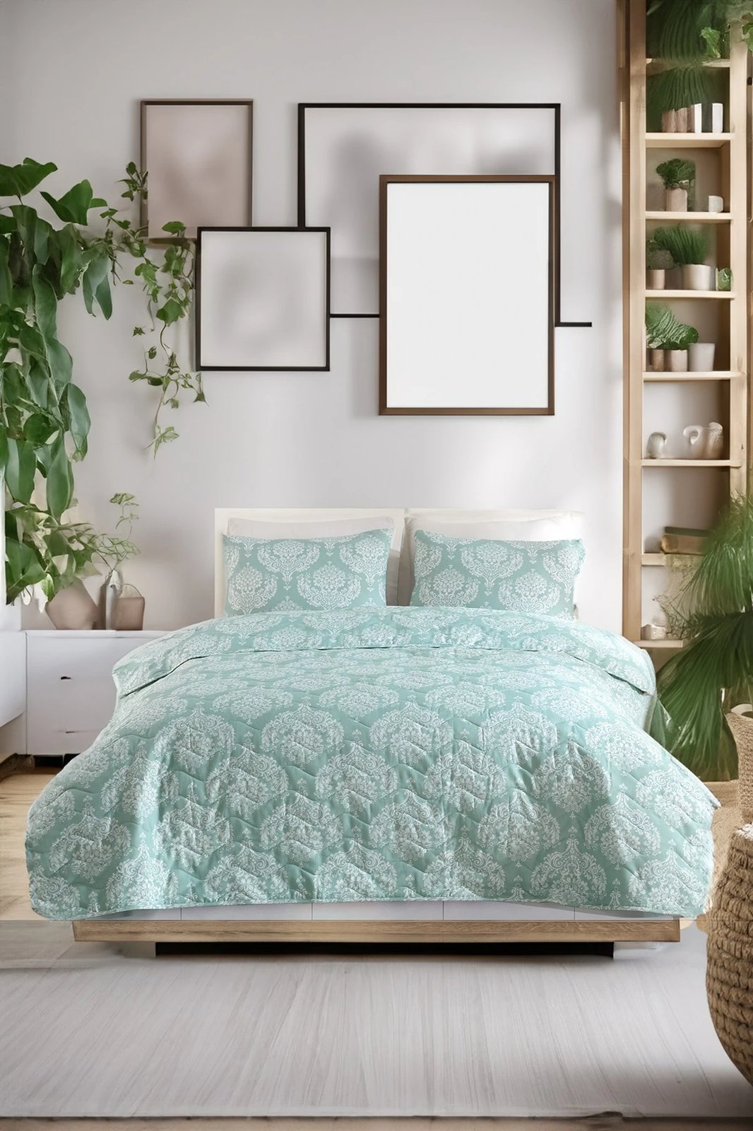 Set mbulesë krevati e qepur, king size, ngjyrë jeshile ujore, L'essentiel