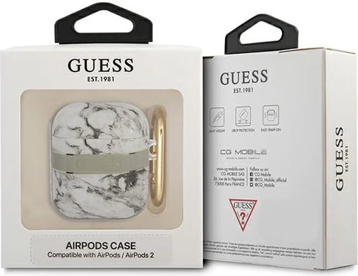 Mbështjellës Guess GUA2HCHMAG për AirPods 1/2, Marble Strap Collection, Gri