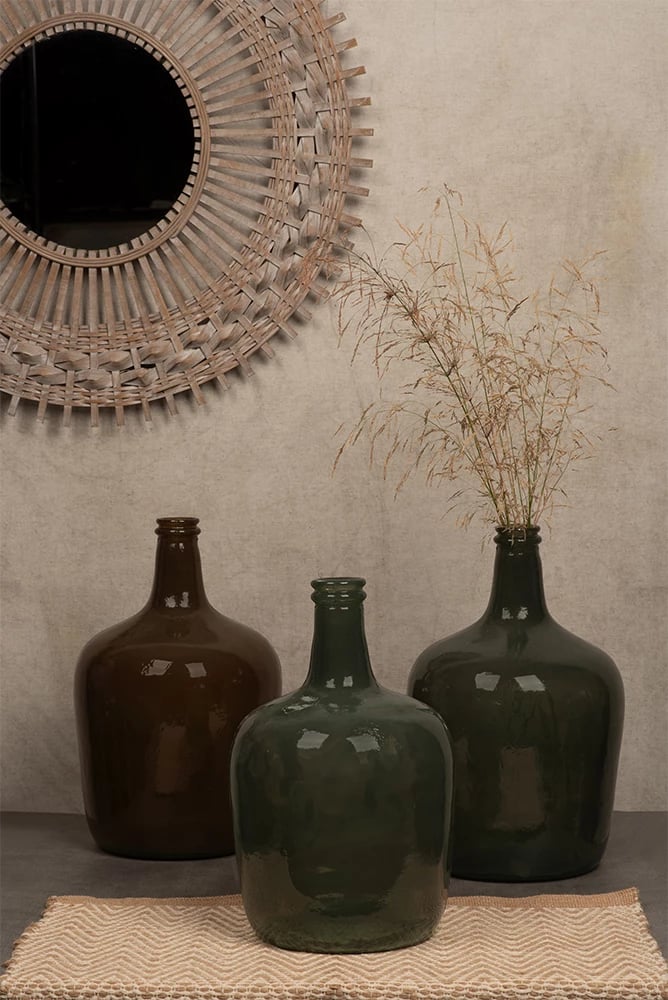 Shishe dekorative prej qelqi të ricikluar, ngjyrë ulliri, 25x25x40cm