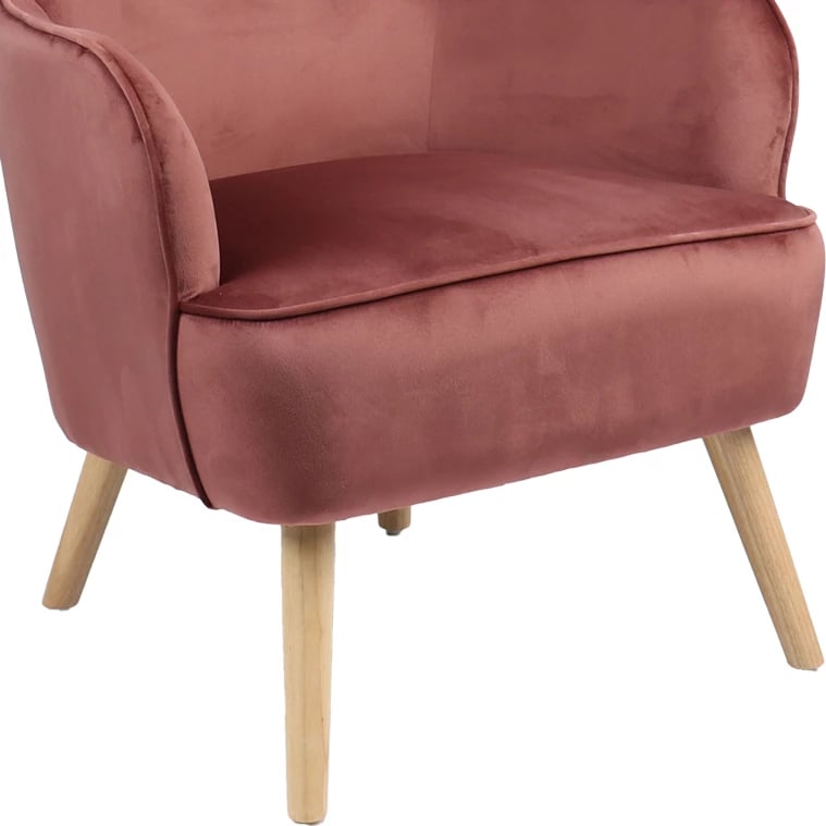 Fotel Byfon, kadife, ngjyrë mollë e kalbur, këmbë druri natyrale, 76x83x117cm