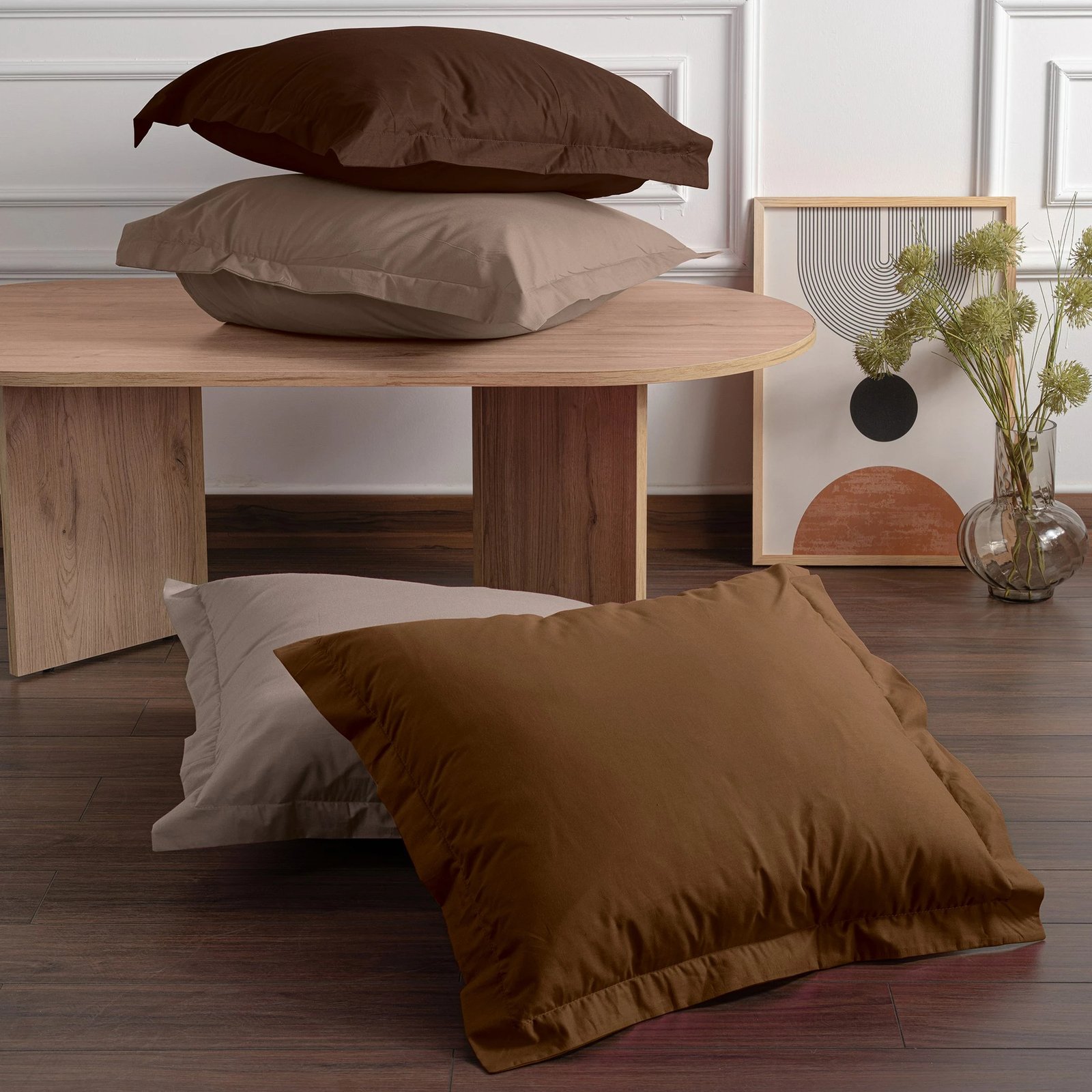 Set këllëfësh jastëku (2 copë), ngjyrë kafe e errët, L'essentiel, 80x80cm