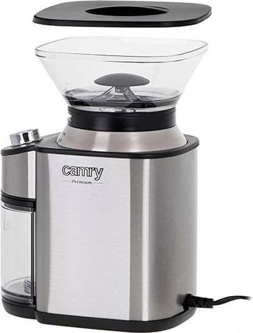 Mulli kafeje me burr konik, Camry CR 4443, 200 W, 16 nivele bluarjeje, kontejner 230 g, çelik inox, argjend/zi Mulli kafeje me burr konik, Camry CR 4443, 200 W, 16 nivele bluarjeje, kontejner 230 g, çelik inox, argjend/zi
