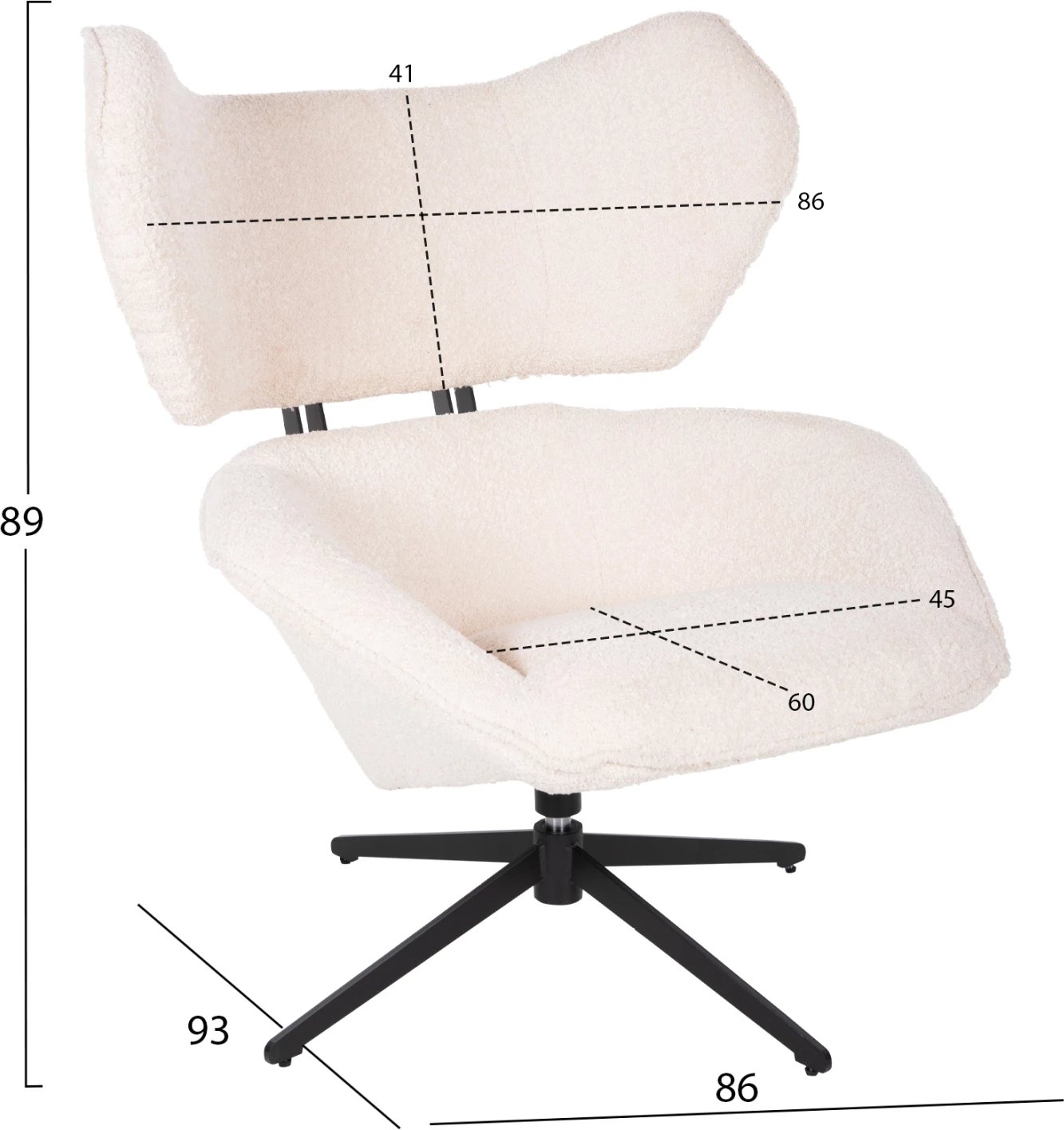 Karrige rrotulluese BRYLL FH9597.06, ngjyrë ecru boucle, bazë metalike e zezë, 86x90x97H cm
