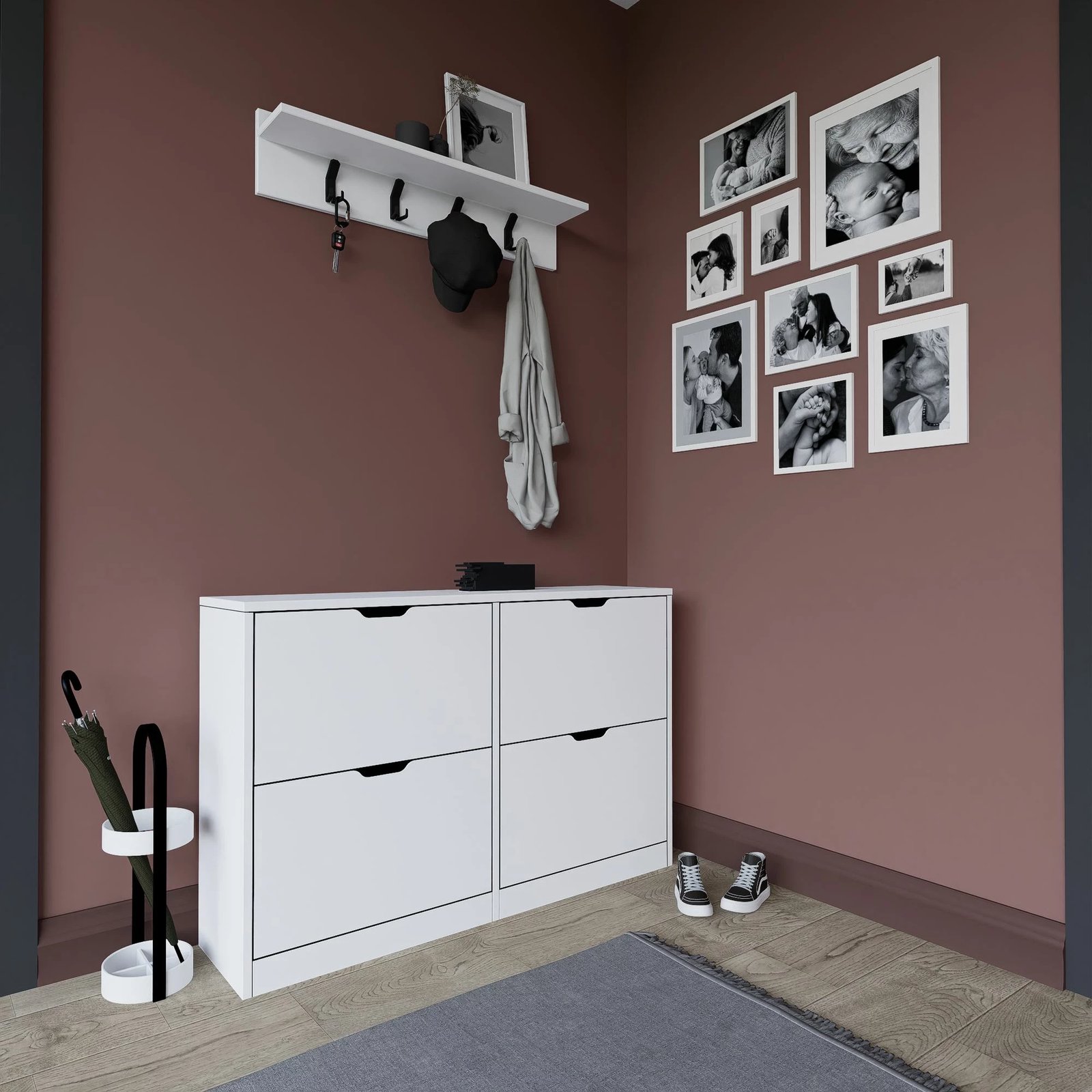 Dollap këpucësh Hanah Home, Duru 1600-50, ngjyrë e bardhë mat