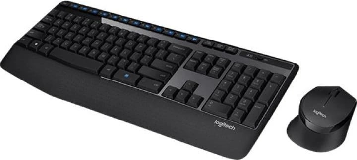 Set tastierë–maus Logitech MK345 920-006489 wireless, layout US, USB, me mbështetëse pëllëmbe, e zezë/blu
