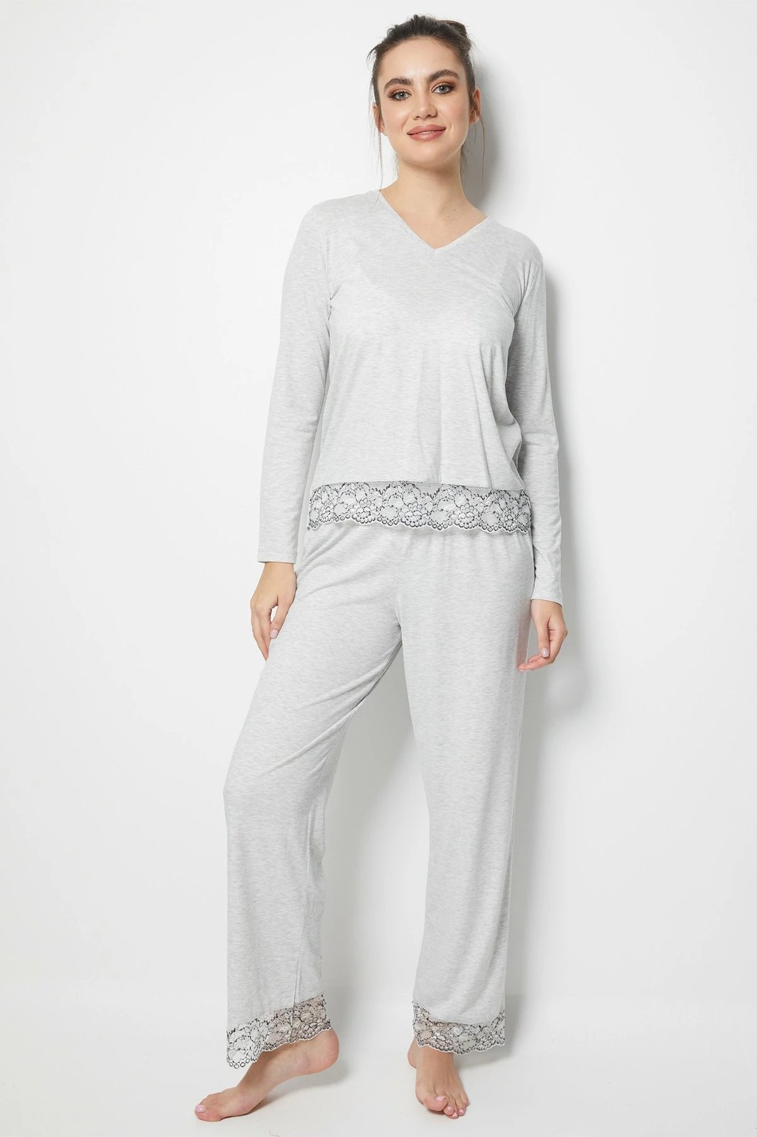 Set pizhamash për gra, Jumeon, 002-000220, gri, marl