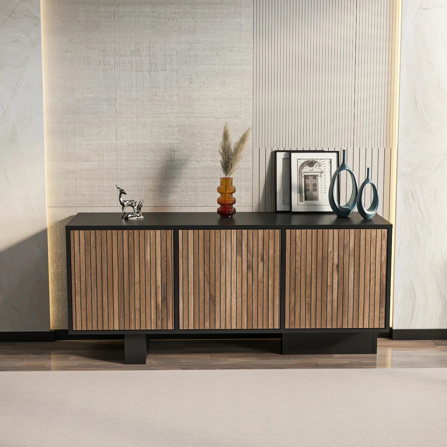 Komodë anësore Skye Decor, Monaco - e zezë, dru arre e çelët