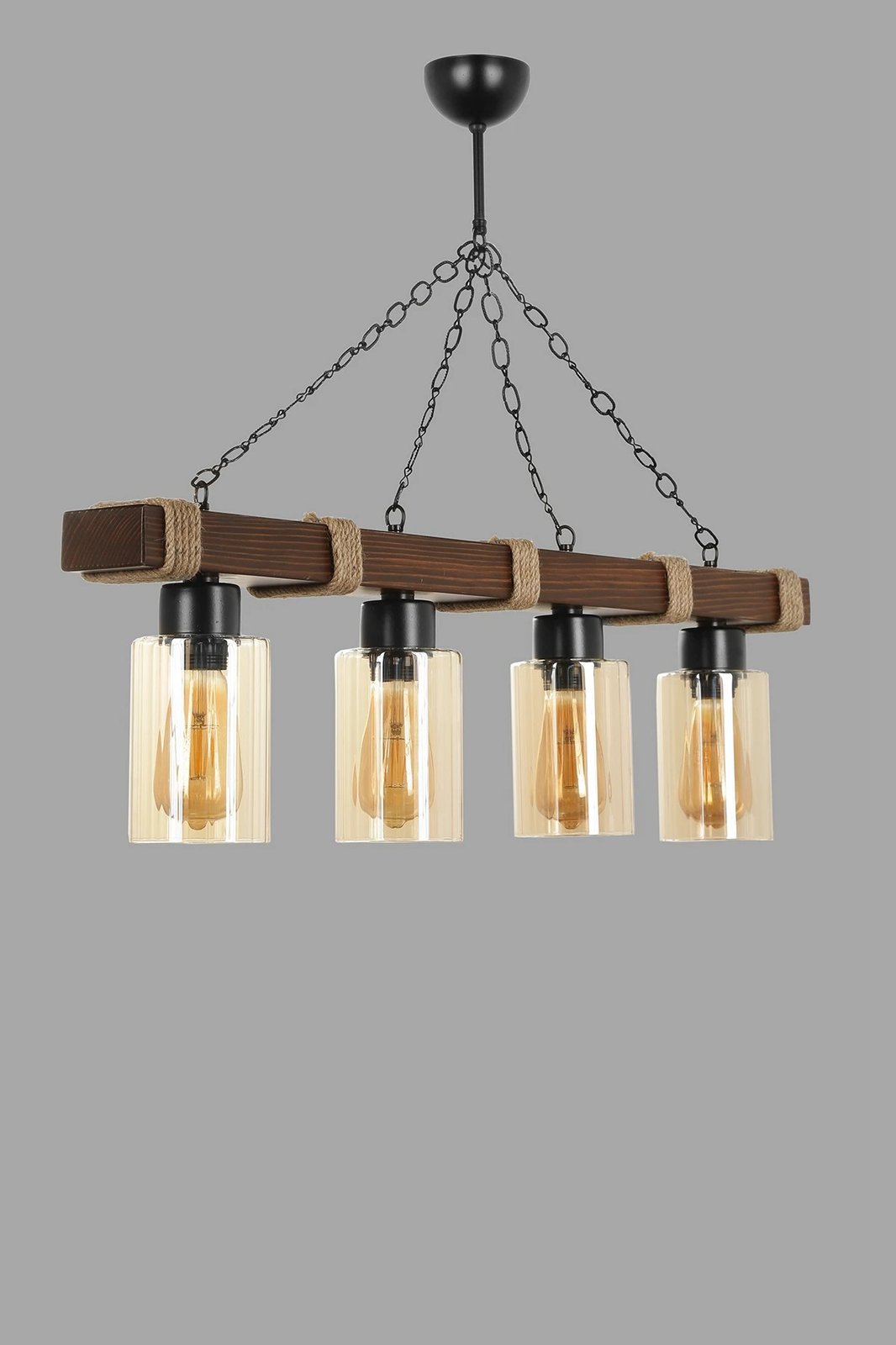 Llambë tavani Opviq Jasmin, 4 copa, dru, ngjyrë arre, cilindër, xham balte