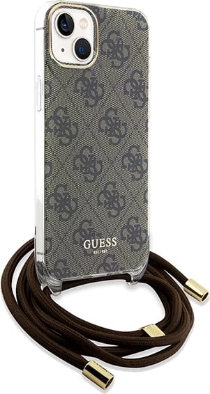 Mbështjellës Guess Crossbody Cord 4G Print për iPhone 15/14/13, Kafe