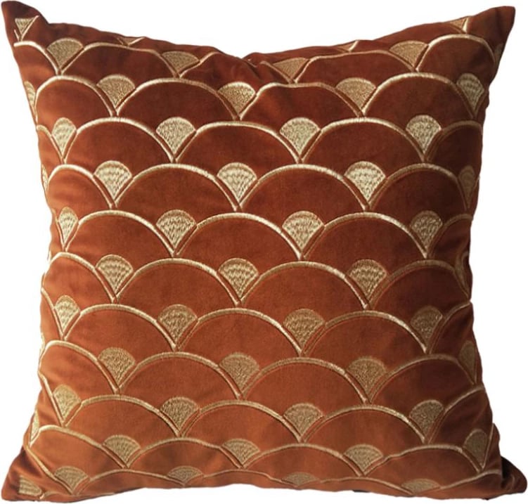 Jastëk dekorativ Sunrise, kadife, terrakotë-ari, 45x45cm