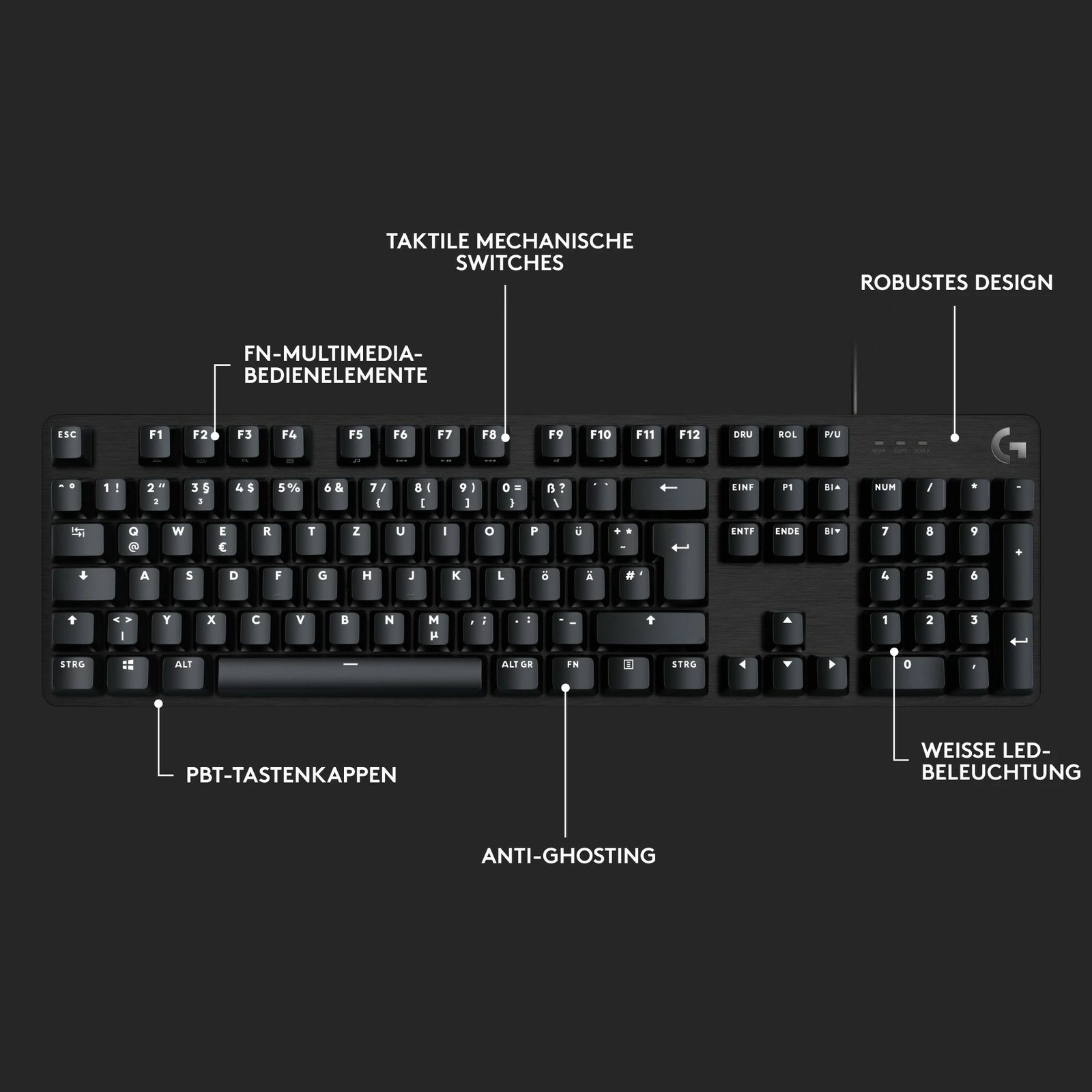 Tastierë mekanike Logitech G413 SE, full-size, ndriçim LED i bardhë, QWERTZ, e zezë