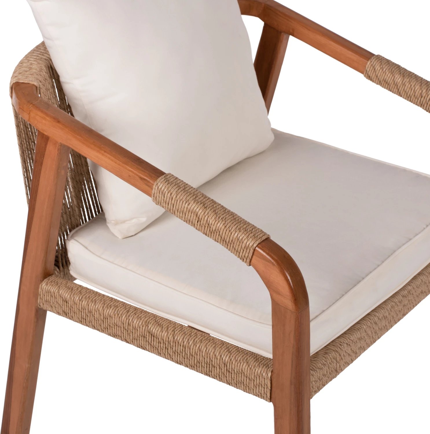 Karrige me krahë, dru teak, litar dhe jastëkë, FH9456.01, 57x63.5x75-88H cm