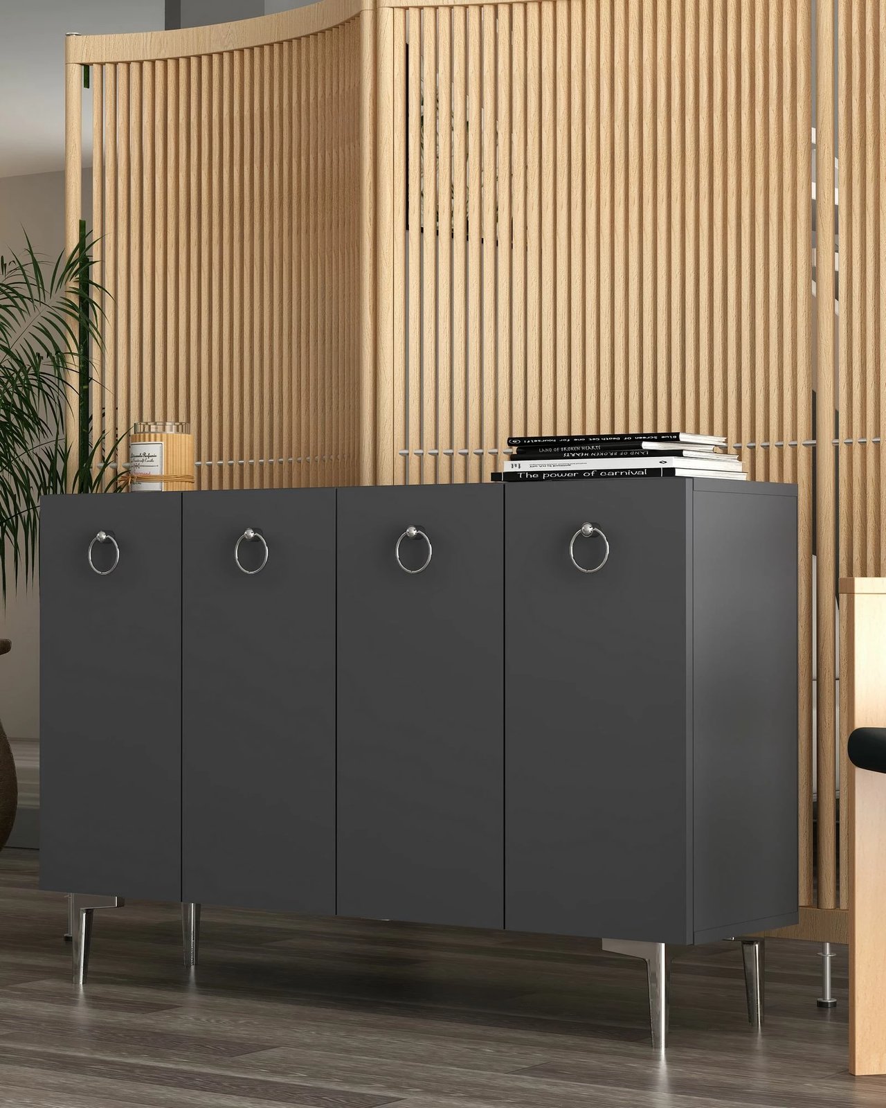 Konsol Skye Decor, ngjyrë antracit, argjend