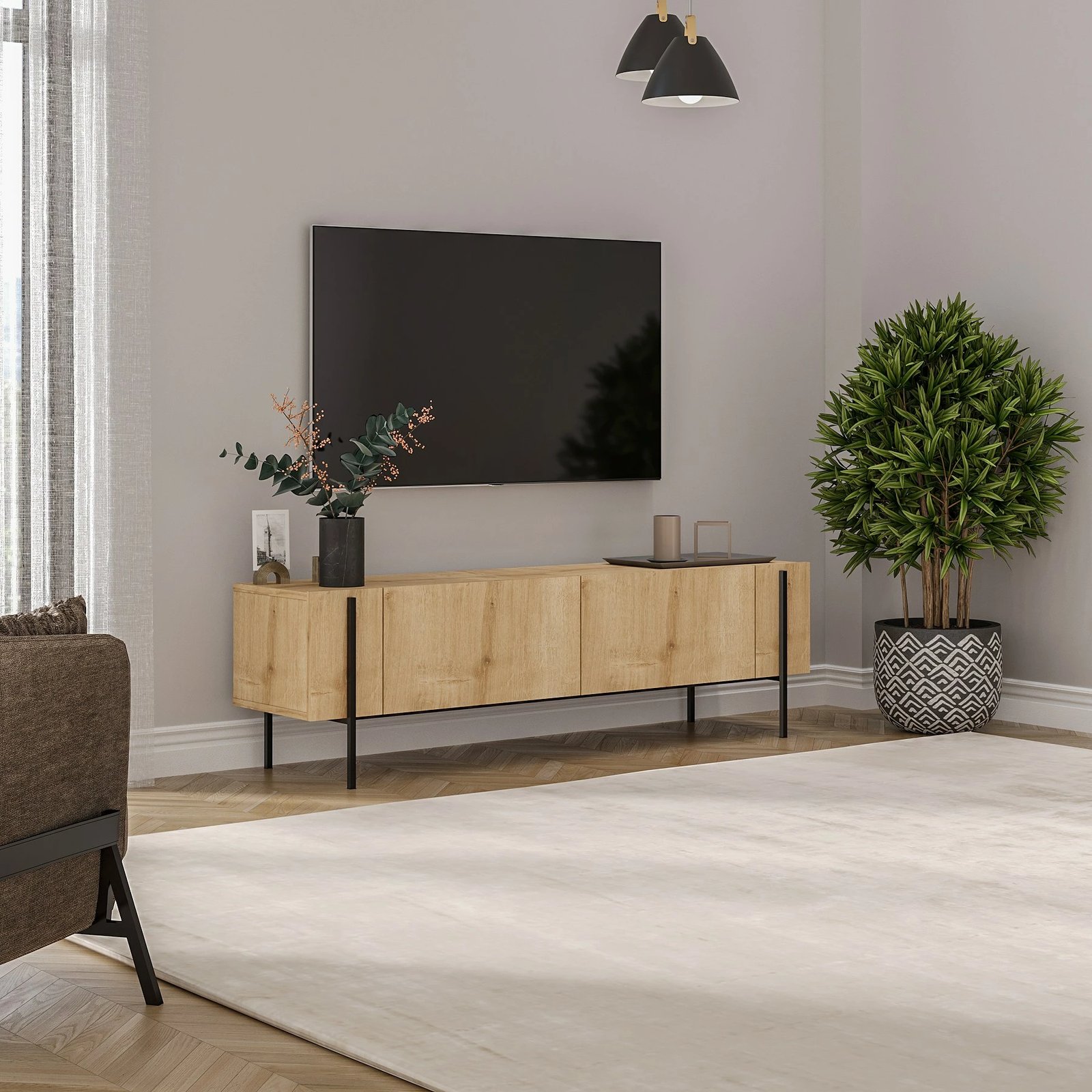 Komodë TV Skye Decor, Herman, ngjyrë lisi safir