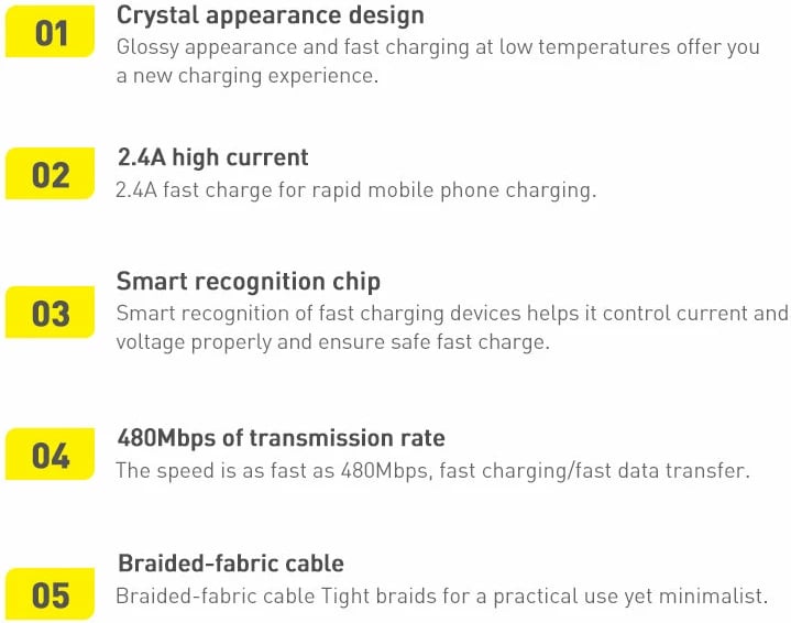 Kabllo karikimi dhe të dhënash Baseus Crystal Shine Series, USB-A në Lightning, 1.2m, 2.4A, e zezë
