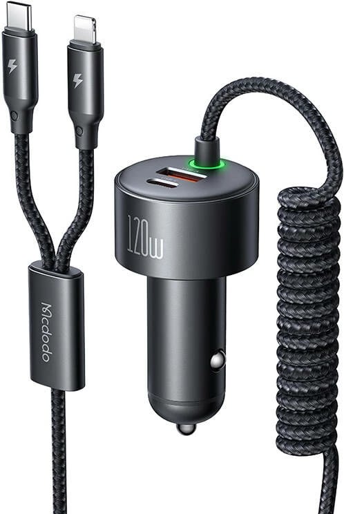 Karikues veture Mcdodo CC-0370, USB-C, Lightning, 120W, kabllo tërheqëse, zi