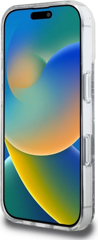 Mbështjellës Guess HC Resin Bottom Glitter MagSafe për iPhone 16, Argjendtë