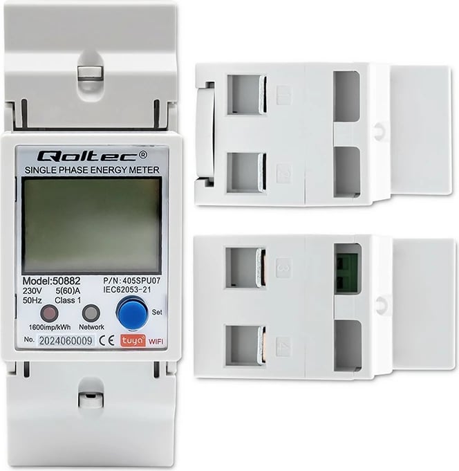 Matës energjie njëfazësh Qoltec 50882, LCD, Wi-Fi, i bardhë