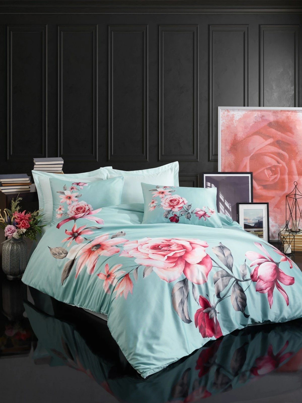 Set mbulesë për jorgan dopio, L'essentiel, 482, ngjyrë turquoise, e kuqe, rozë, gri