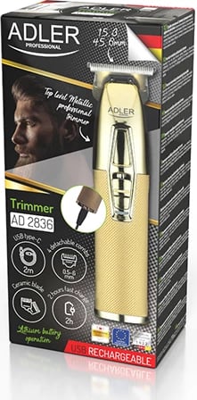 Trimer, Adler, AD 2836g, bateri 1400 mAh, karikim USB-C, teh qeramik 0.9 mm, ari, set me 4 krehra