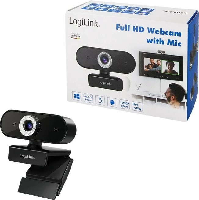 Webcam LogiLink UA0371 Full HD 1080p me mikrofon, e zezë