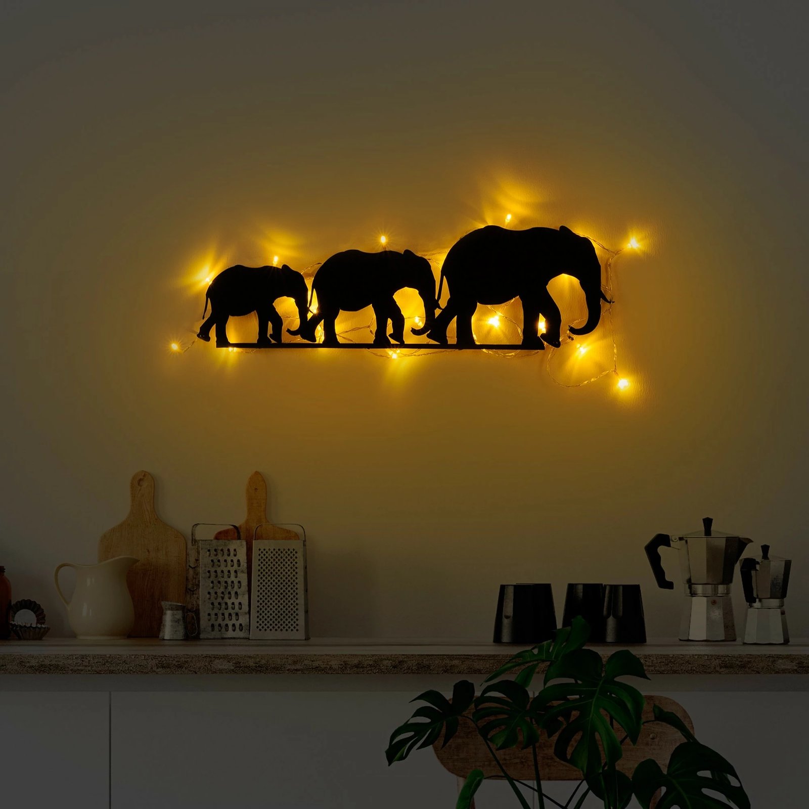 Aksesor dekorativ metalik për mur, elefant, Wallity 070