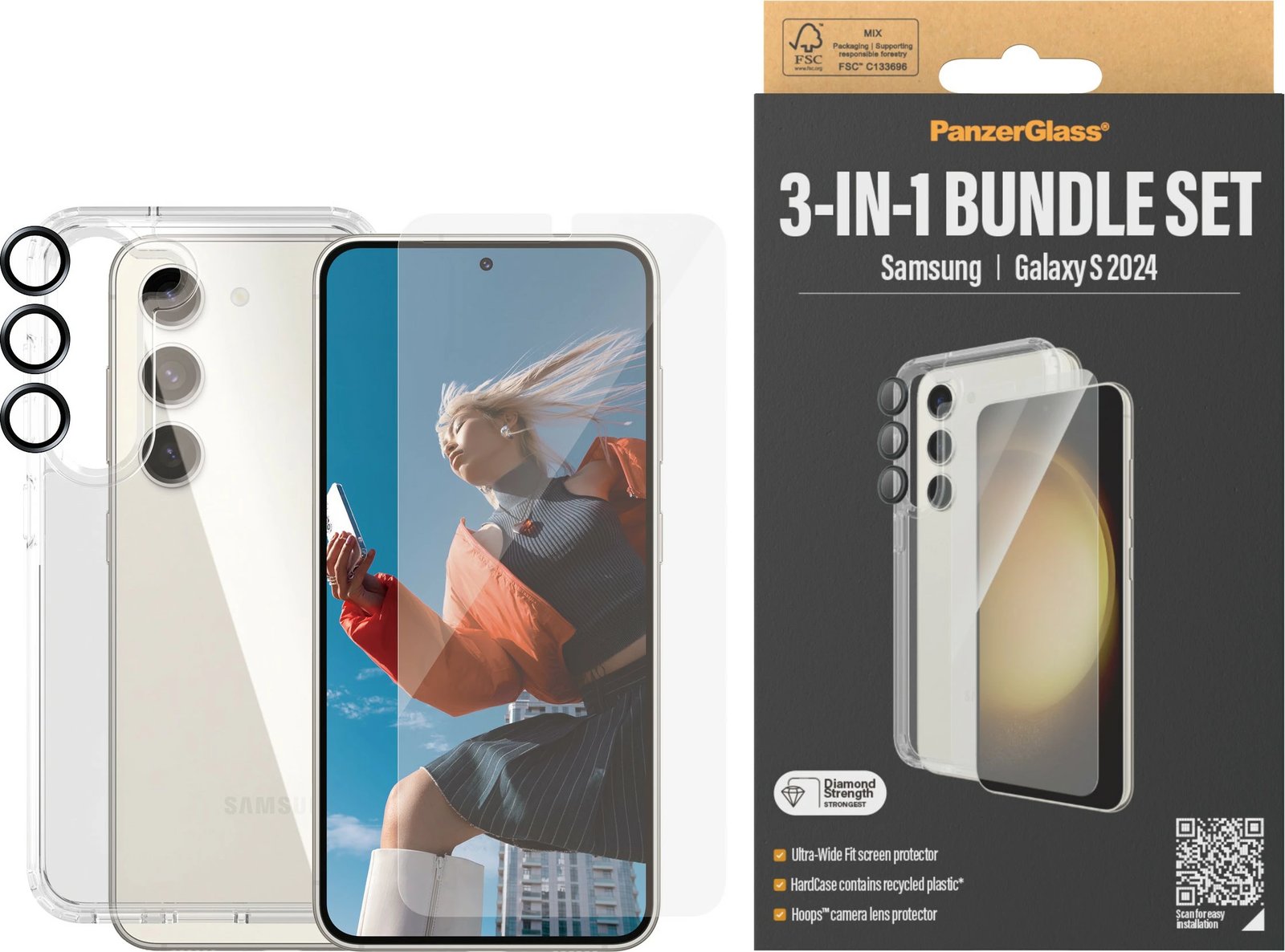 Mbështjellës PanzerGlass 3-in-1 për Samsung Galaxy S24 Ultra-Wide Fit transparent