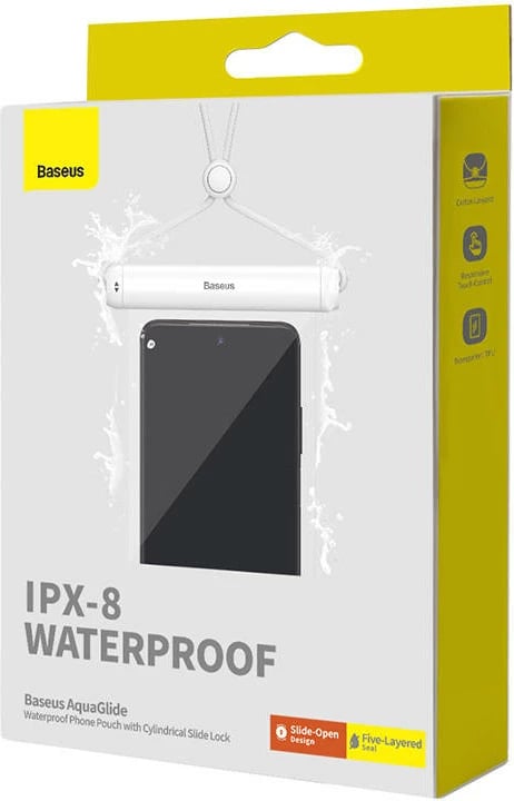 Mbështjellës i papërshkueshëm nga uji për celular Baseus AquaGlide, me cilindër mbyllës, i bardhë