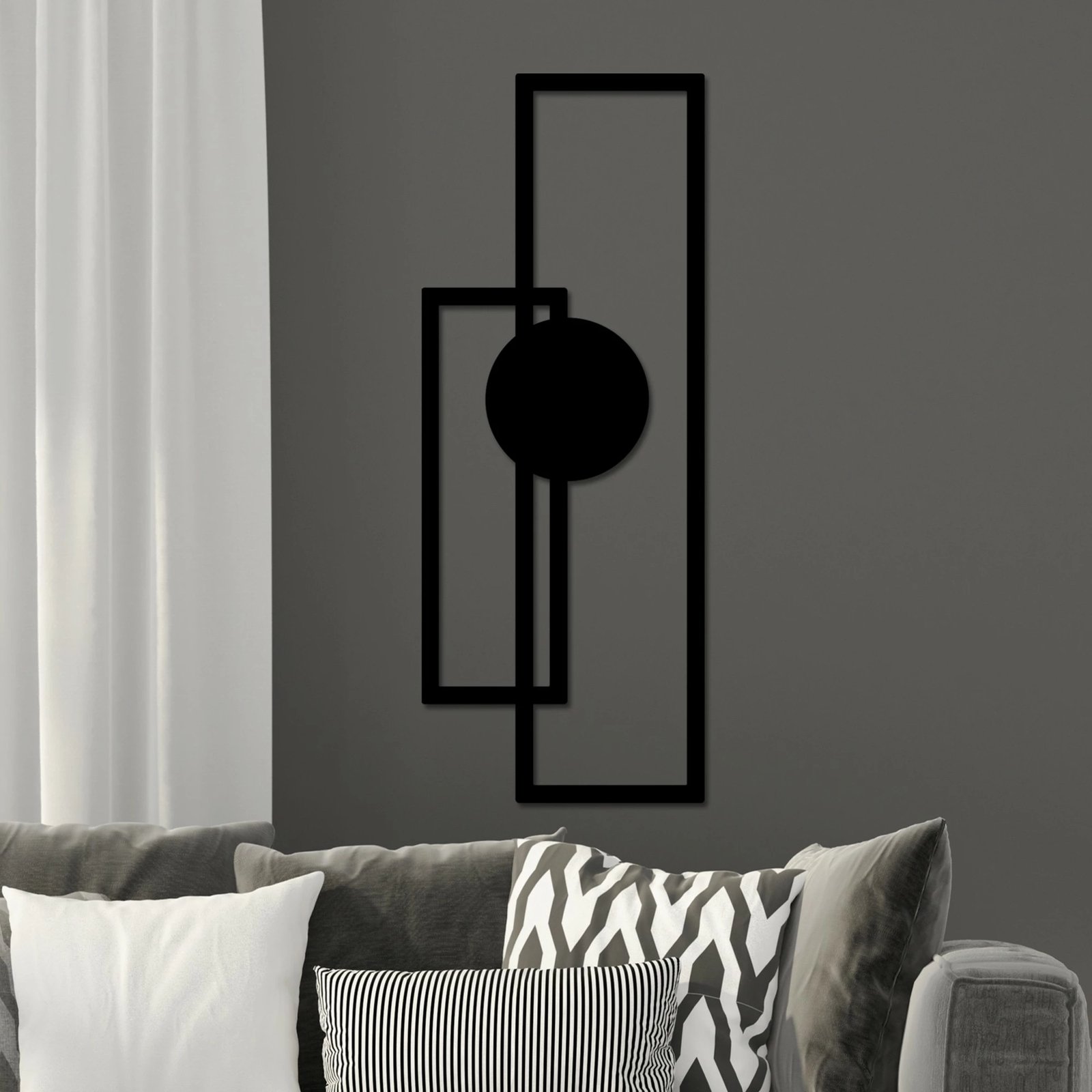 Aksesor dekorativ metalik për mur, Wallity Astratto-1, ngjyrë e zezë, 32x85cm