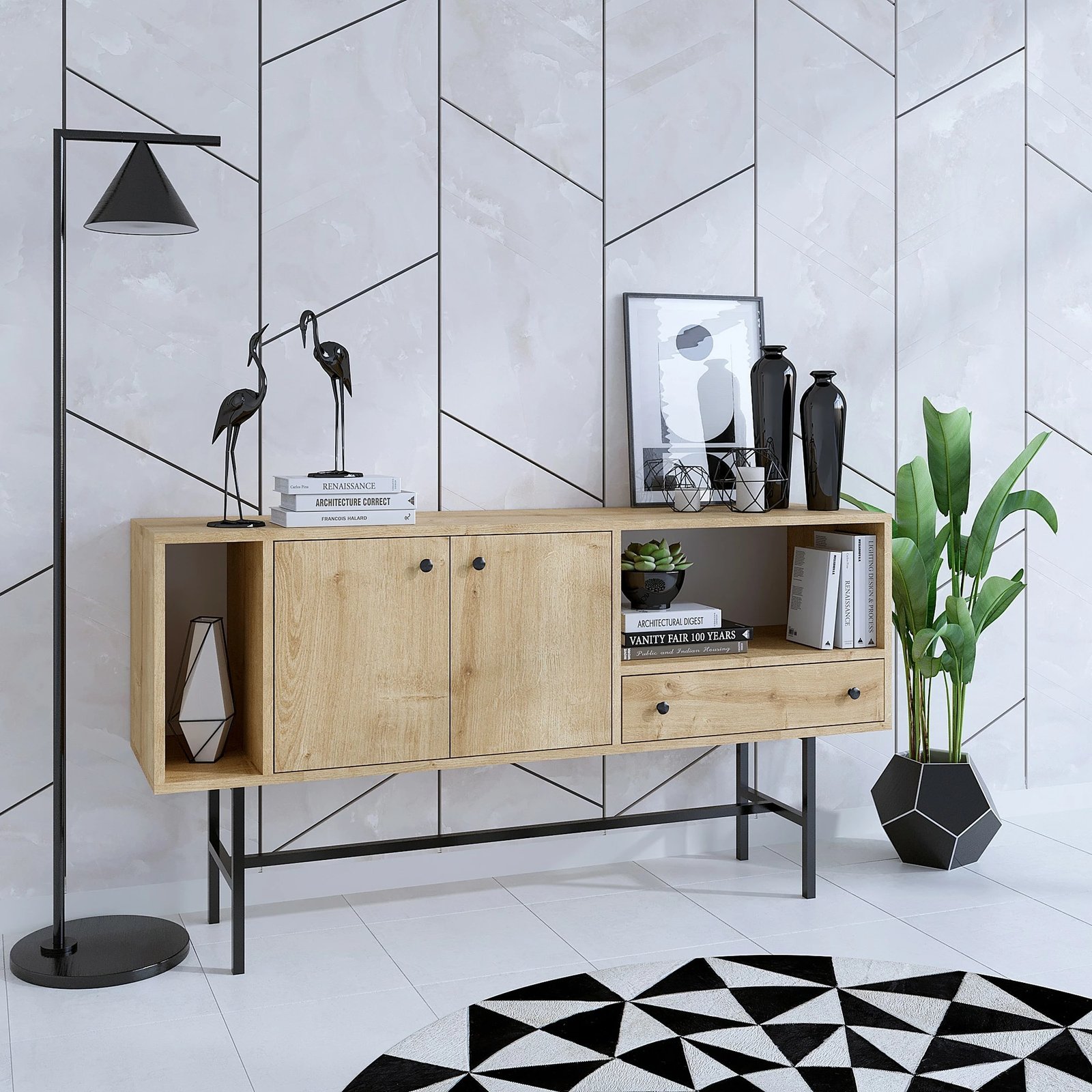 Konsol Freya, ngjyrë lisi Sapphire, e zezë