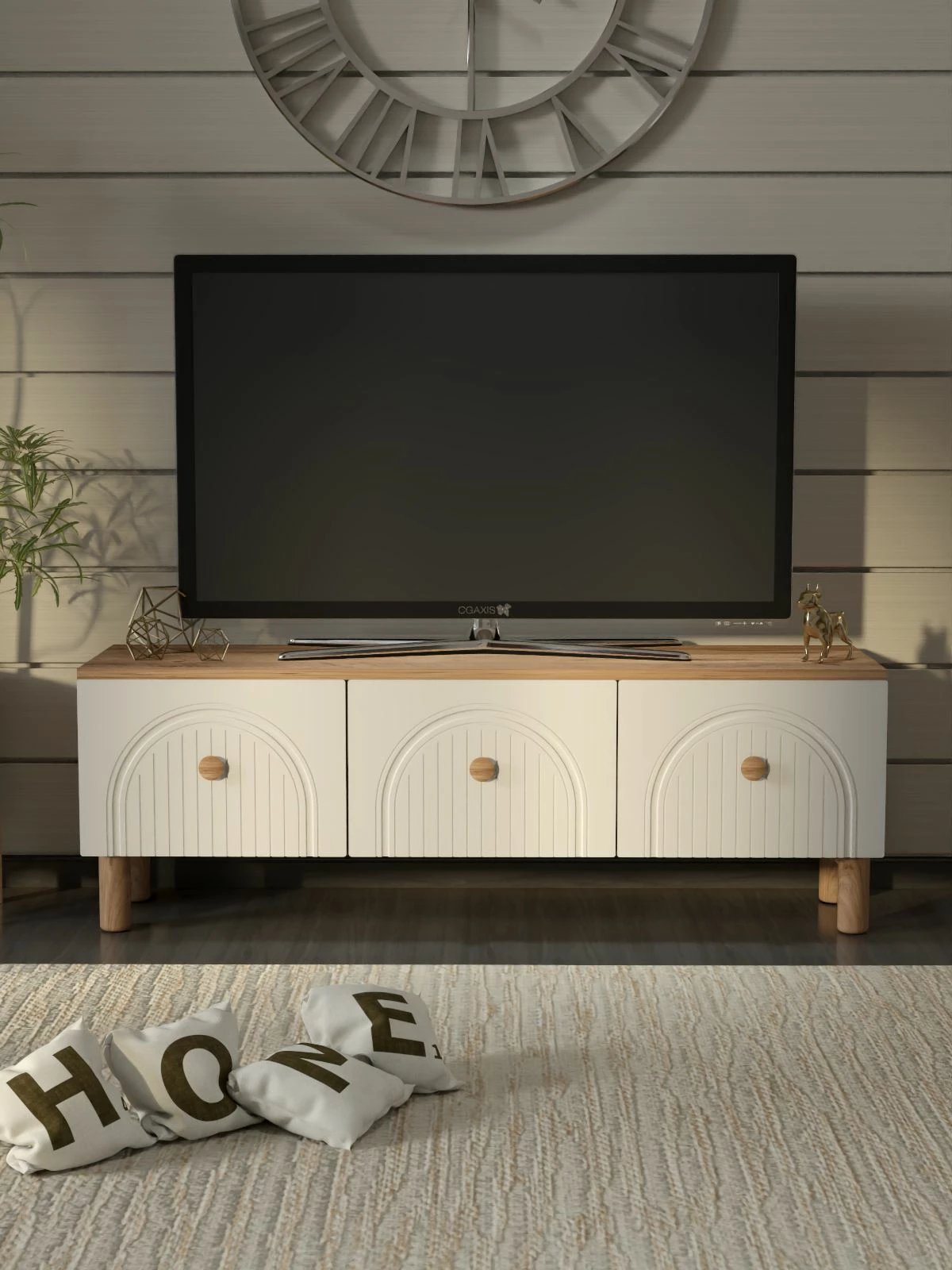 Komodë TV Skye Decor, Bellora 135, ngjyrë pishë Atlantike dhe e bardhë