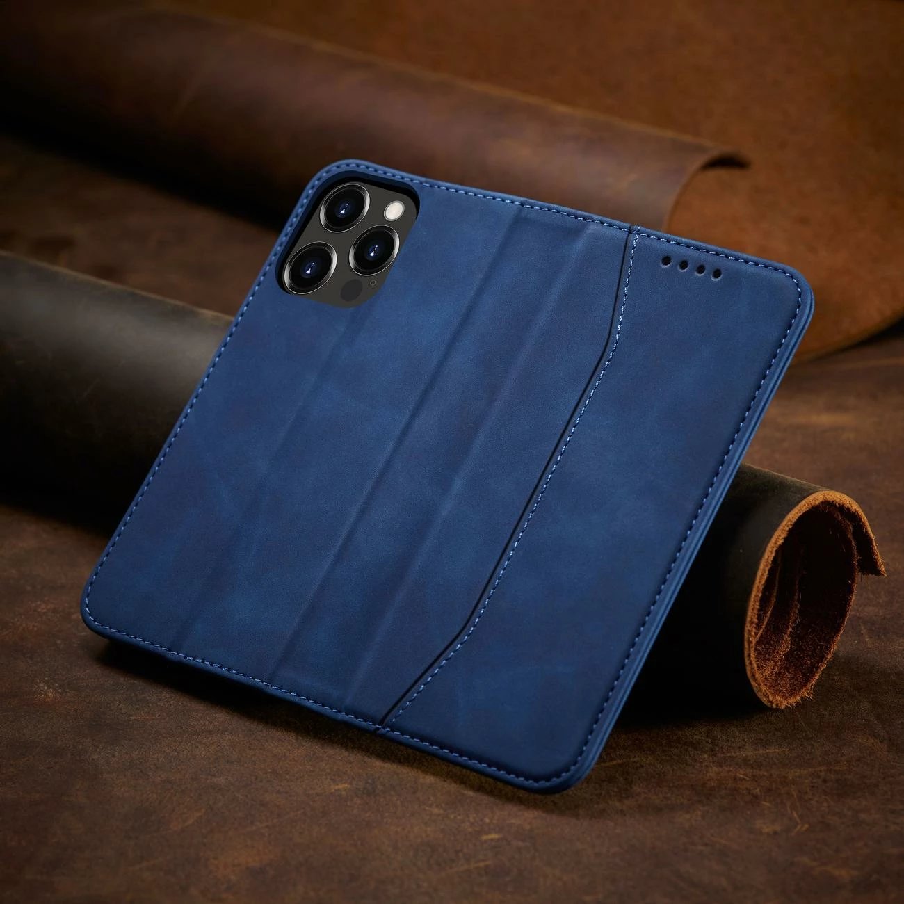 Mbështjellës Hurtel Magnet Fancy Case për iPhone 14 Pro, me kapak, portofol dhe mbajtëse, kaltër