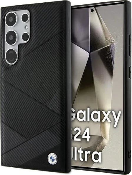 Mbështjellës BMW Signature Leather Crossing Lines Pattern për Samsung Galaxy S24 Ultra S928, i zi