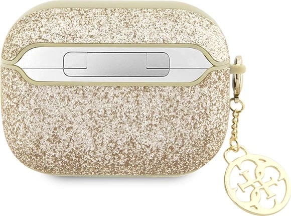 Mbështjellës Guess 4G Glitter Flake për AirPods Pro 2, me karabinë, Ari