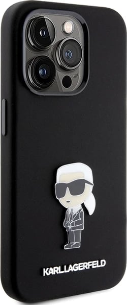 Mbështjellës Karl Lagerfeld Silicone Ikonik Metal Pin për iPhone 15 Pro, i zi