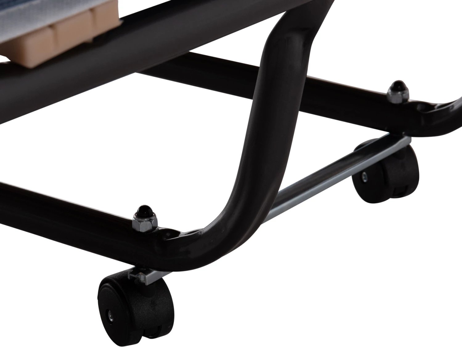 Krevat palosës metalik me rrota, dyshek 6.5cm, pamje xhinse blu, 80x183x37.5cm