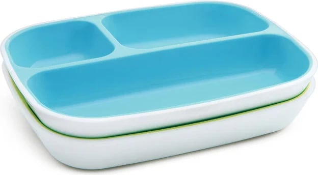 Set pjata ushqimi për fëmijë Munchkin Splash Toddler Divided Plates, kaltër/gjelbër