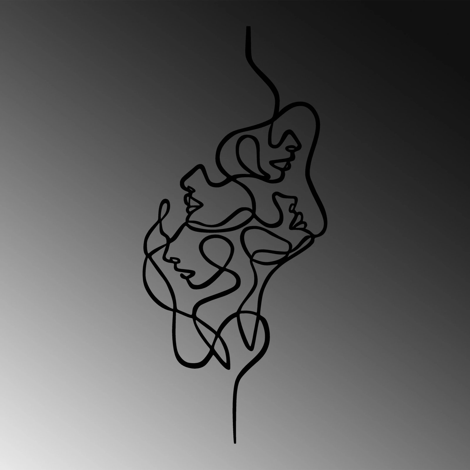 Aksesor dekorativ metalik për mur, Wallity, fytyra, ngjyrë e zezë, 40x100cm